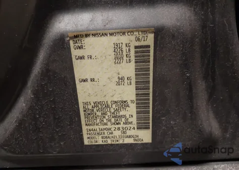 2017 Nissan Altima 2.5 Sr from USA, damaged, VIN 1N4AL3AP0HC283024